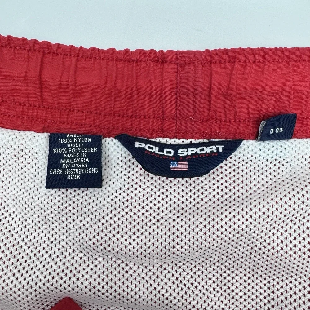 Vintage Polo Sport Ralph Lauren Swim Trunks Shorts Mens L Red Nylon Lined 90s